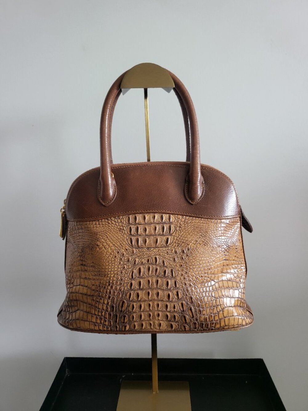 Vintage Escada brown leather with crocodile effect embossed finish